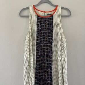 THML Cream dress with navy blue panel and Orange Accents